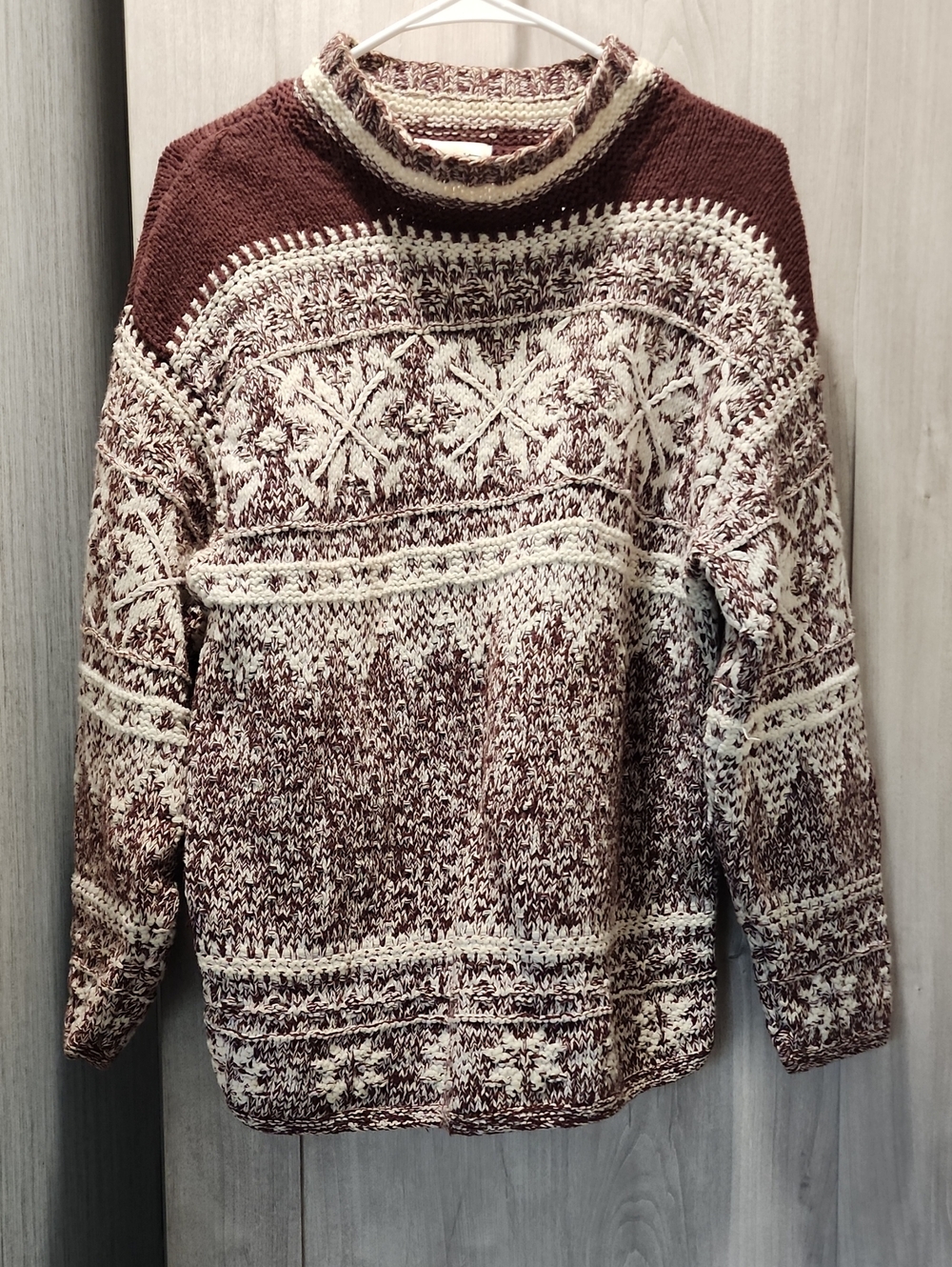 Handknit New York Style Vintage Fair Isle Knit Sweater Brown Cream Cozy | M